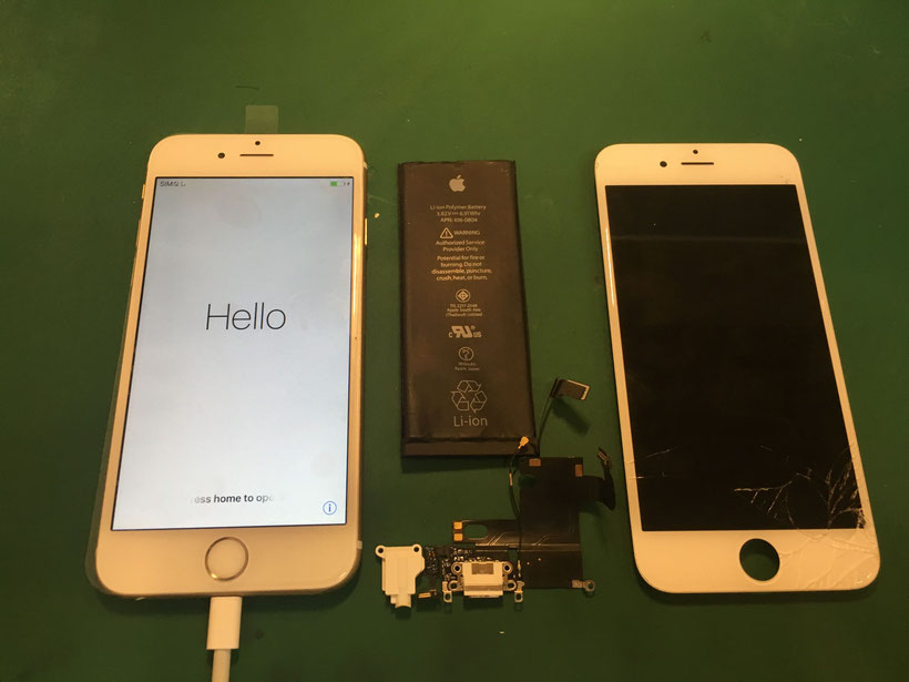 iPhone6S画面に充電口と電池交換